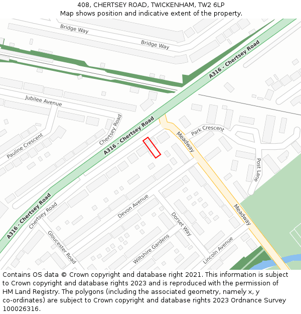 408, CHERTSEY ROAD, TWICKENHAM, TW2 6LP: Location map and indicative extent of plot