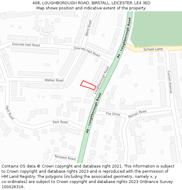 408, LOUGHBOROUGH ROAD, BIRSTALL, LEICESTER, LE4 3ED: Location map and indicative extent of plot