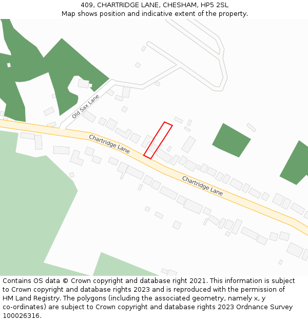 409, CHARTRIDGE LANE, CHESHAM, HP5 2SL: Location map and indicative extent of plot