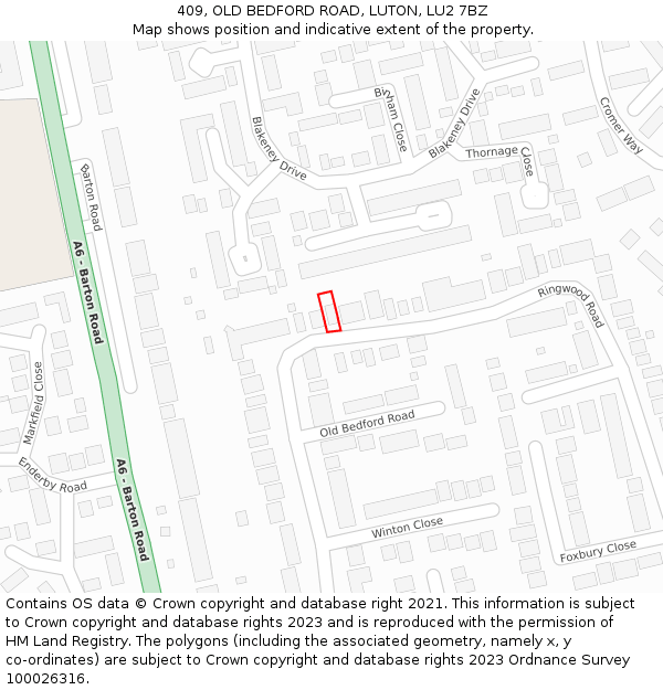 409, OLD BEDFORD ROAD, LUTON, LU2 7BZ: Location map and indicative extent of plot