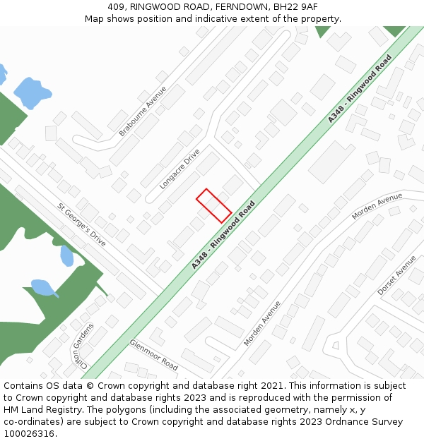 409, RINGWOOD ROAD, FERNDOWN, BH22 9AF: Location map and indicative extent of plot