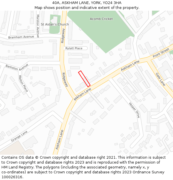 40A, ASKHAM LANE, YORK, YO24 3HA: Location map and indicative extent of plot