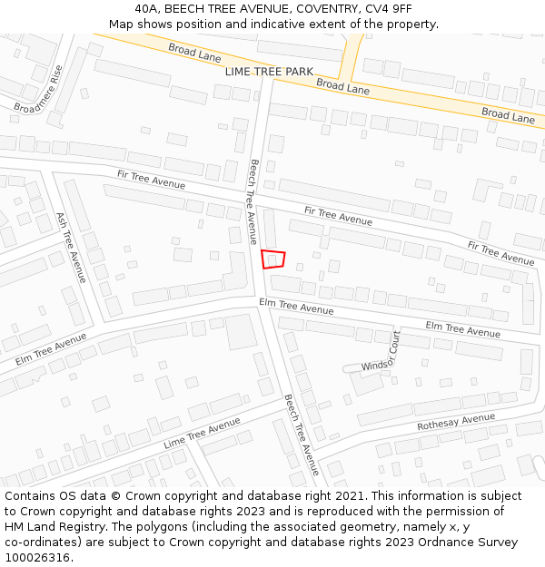 40A, BEECH TREE AVENUE, COVENTRY, CV4 9FF: Location map and indicative extent of plot