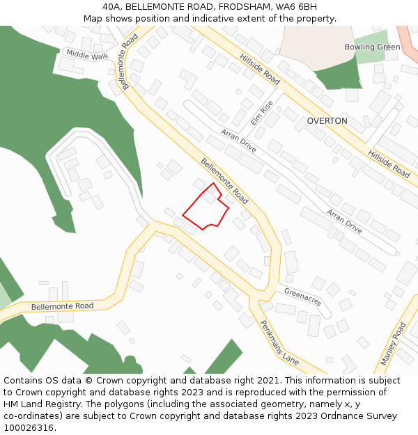 40A, BELLEMONTE ROAD, FRODSHAM, WA6 6BH: Location map and indicative extent of plot