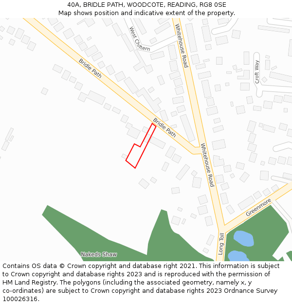 40A, BRIDLE PATH, WOODCOTE, READING, RG8 0SE: Location map and indicative extent of plot