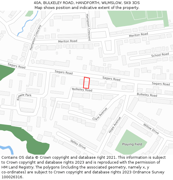 40A, BULKELEY ROAD, HANDFORTH, WILMSLOW, SK9 3DS: Location map and indicative extent of plot