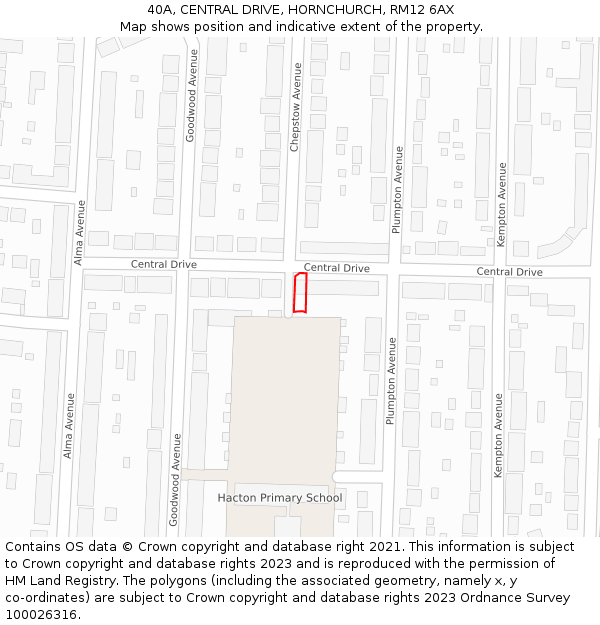 40A, CENTRAL DRIVE, HORNCHURCH, RM12 6AX: Location map and indicative extent of plot