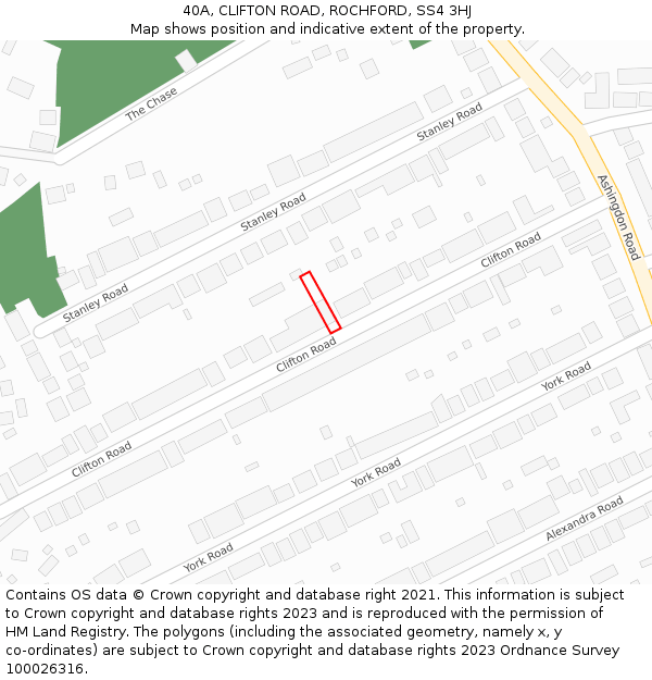 40A, CLIFTON ROAD, ROCHFORD, SS4 3HJ: Location map and indicative extent of plot