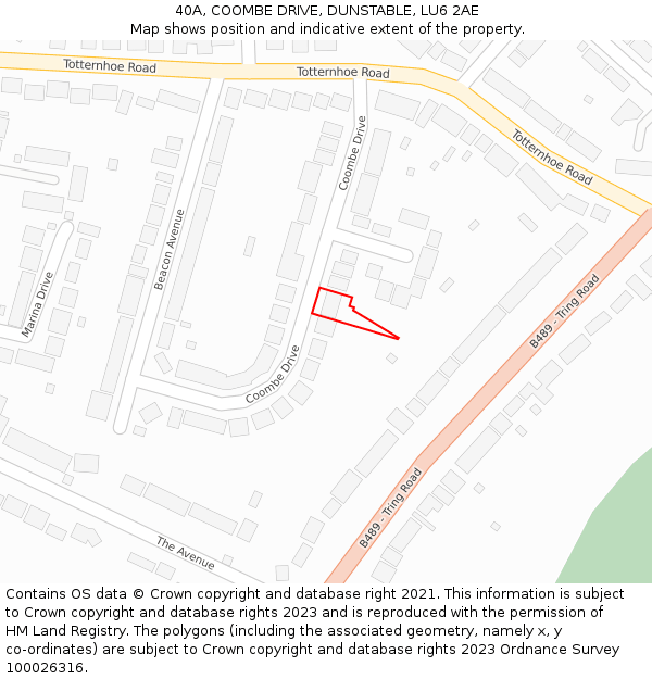 40A, COOMBE DRIVE, DUNSTABLE, LU6 2AE: Location map and indicative extent of plot