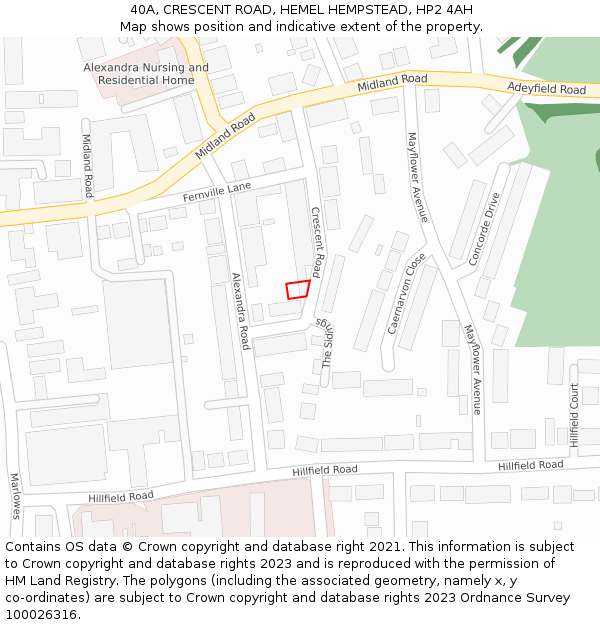 40A, CRESCENT ROAD, HEMEL HEMPSTEAD, HP2 4AH: Location map and indicative extent of plot