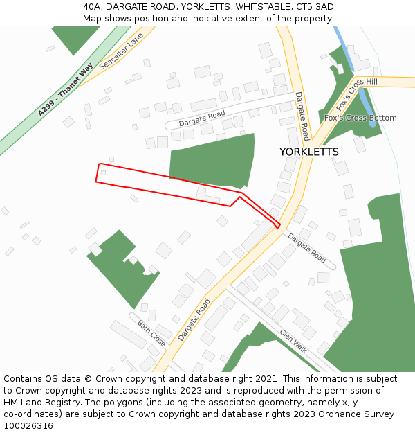 40A, DARGATE ROAD, YORKLETTS, WHITSTABLE, CT5 3AD: Location map and indicative extent of plot