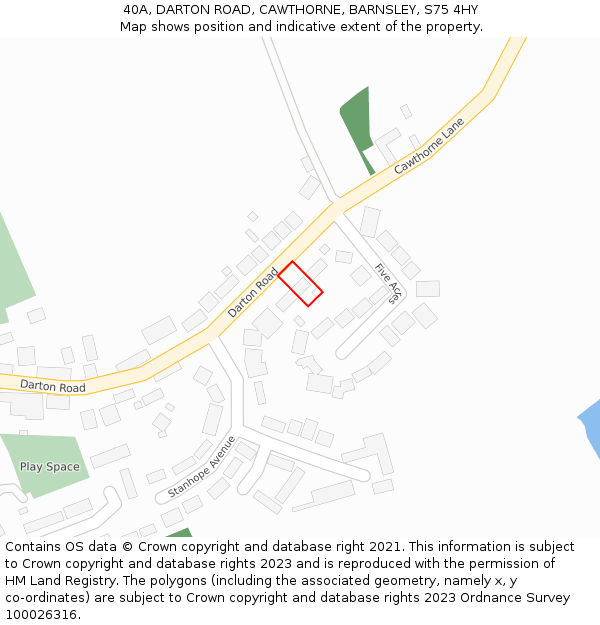 40A, DARTON ROAD, CAWTHORNE, BARNSLEY, S75 4HY: Location map and indicative extent of plot