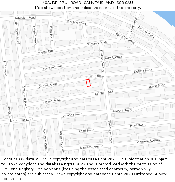 40A, DELFZUL ROAD, CANVEY ISLAND, SS8 9AU: Location map and indicative extent of plot