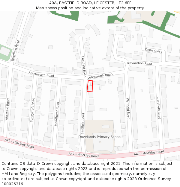 40A, EASTFIELD ROAD, LEICESTER, LE3 6FF: Location map and indicative extent of plot