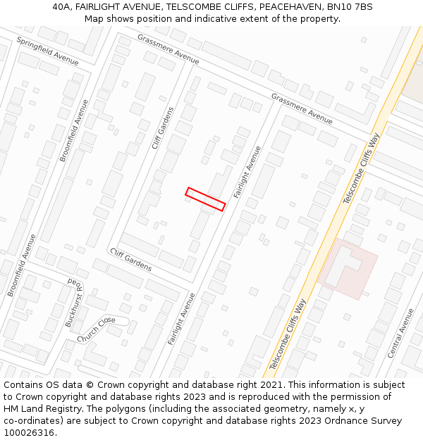 40A, FAIRLIGHT AVENUE, TELSCOMBE CLIFFS, PEACEHAVEN, BN10 7BS: Location map and indicative extent of plot