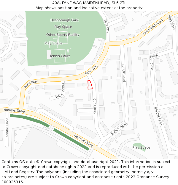 40A, FANE WAY, MAIDENHEAD, SL6 2TL: Location map and indicative extent of plot