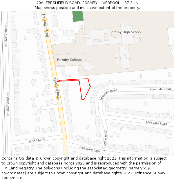 40A, FRESHFIELD ROAD, FORMBY, LIVERPOOL, L37 3HN: Location map and indicative extent of plot