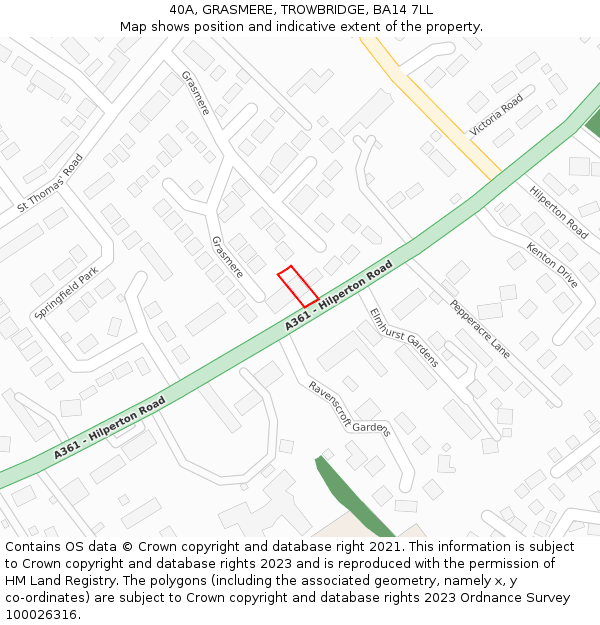 40A, GRASMERE, TROWBRIDGE, BA14 7LL: Location map and indicative extent of plot