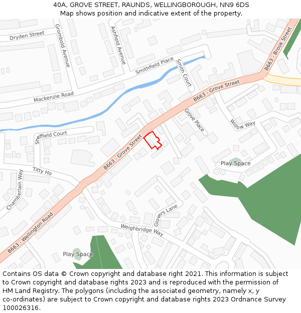 40A, GROVE STREET, RAUNDS, WELLINGBOROUGH, NN9 6DS: Location map and indicative extent of plot