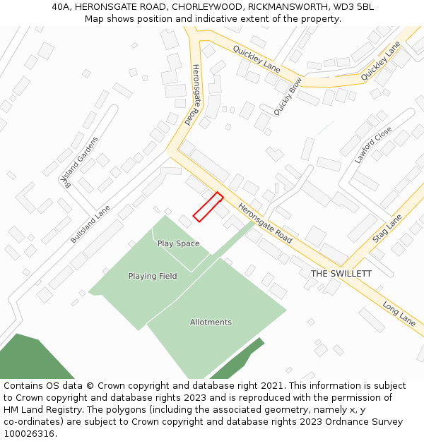 40A, HERONSGATE ROAD, CHORLEYWOOD, RICKMANSWORTH, WD3 5BL: Location map and indicative extent of plot