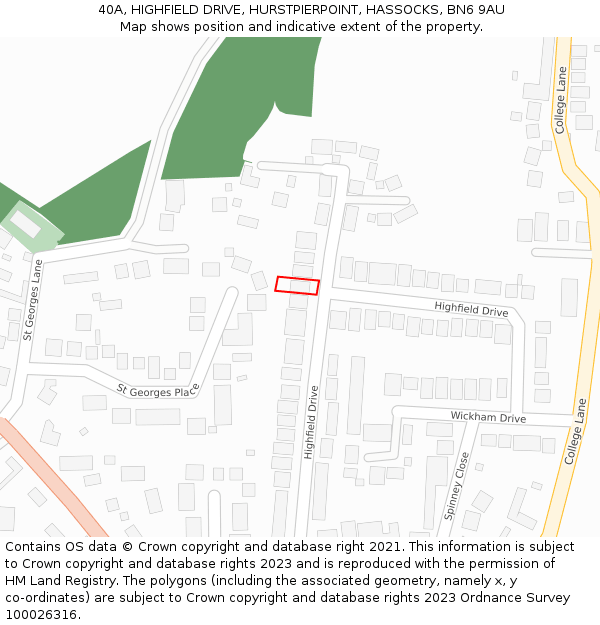 40A, HIGHFIELD DRIVE, HURSTPIERPOINT, HASSOCKS, BN6 9AU: Location map and indicative extent of plot