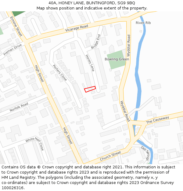 40A, HONEY LANE, BUNTINGFORD, SG9 9BQ: Location map and indicative extent of plot