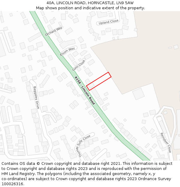 40A, LINCOLN ROAD, HORNCASTLE, LN9 5AW: Location map and indicative extent of plot