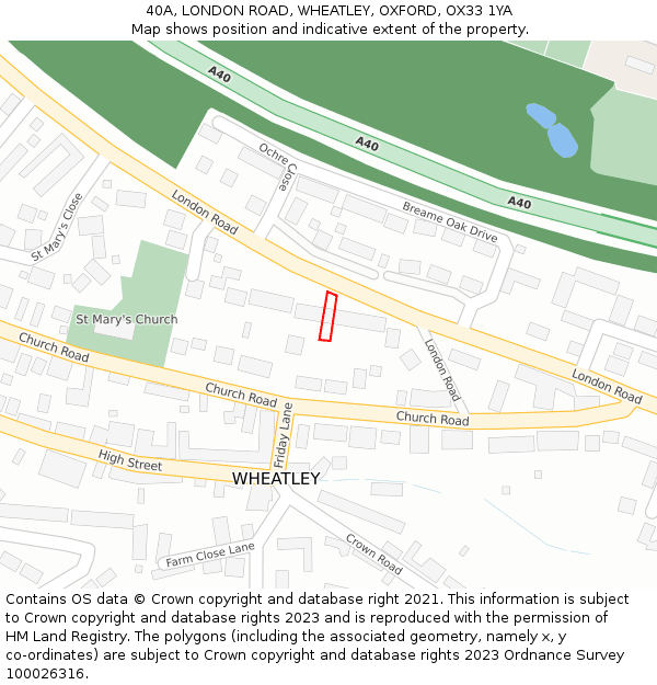 40A, LONDON ROAD, WHEATLEY, OXFORD, OX33 1YA: Location map and indicative extent of plot