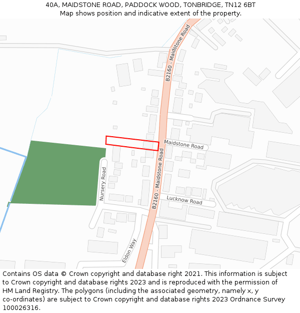 40A, MAIDSTONE ROAD, PADDOCK WOOD, TONBRIDGE, TN12 6BT: Location map and indicative extent of plot