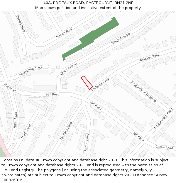 40A, PRIDEAUX ROAD, EASTBOURNE, BN21 2NF: Location map and indicative extent of plot