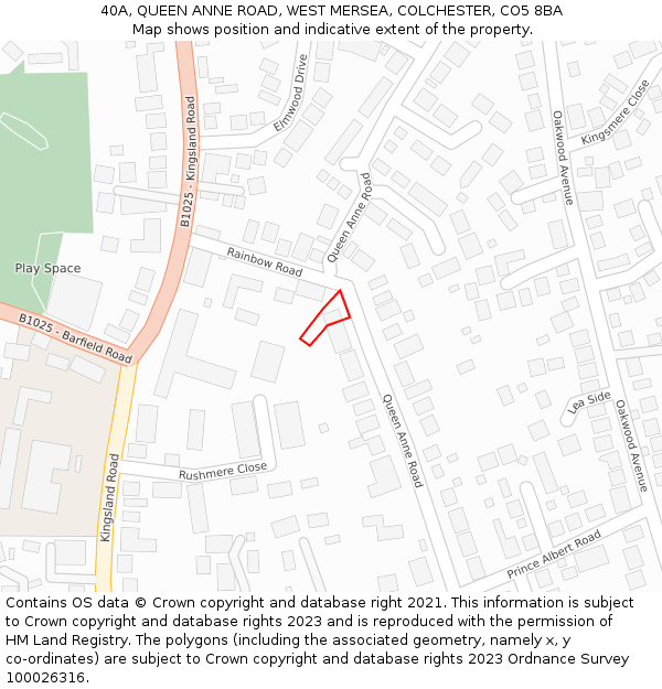 40A, QUEEN ANNE ROAD, WEST MERSEA, COLCHESTER, CO5 8BA: Location map and indicative extent of plot
