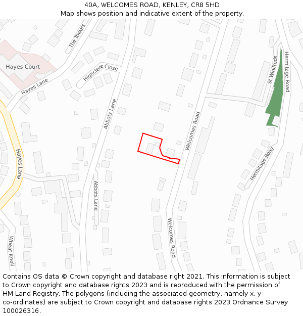 40A, WELCOMES ROAD, KENLEY, CR8 5HD: Location map and indicative extent of plot