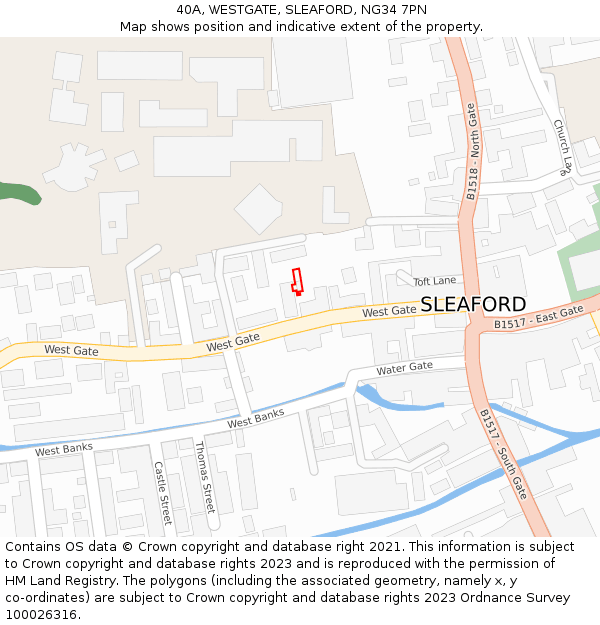 40A, WESTGATE, SLEAFORD, NG34 7PN: Location map and indicative extent of plot
