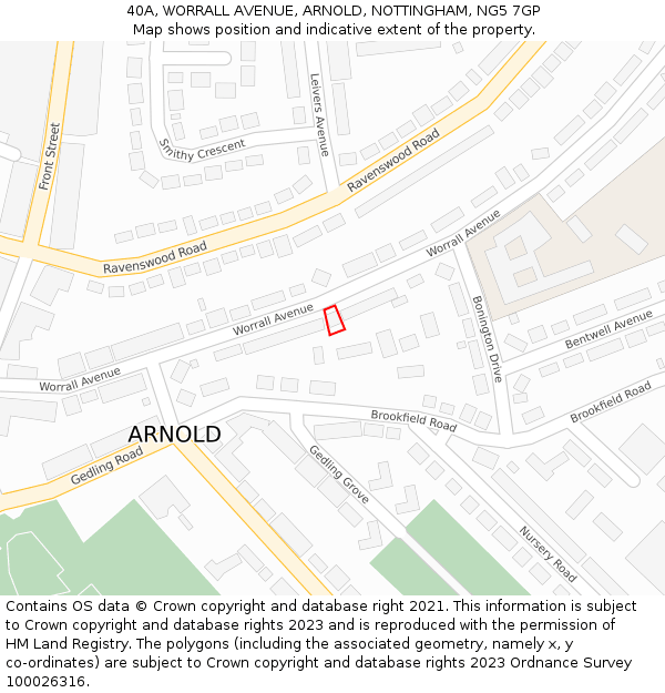 40A, WORRALL AVENUE, ARNOLD, NOTTINGHAM, NG5 7GP: Location map and indicative extent of plot