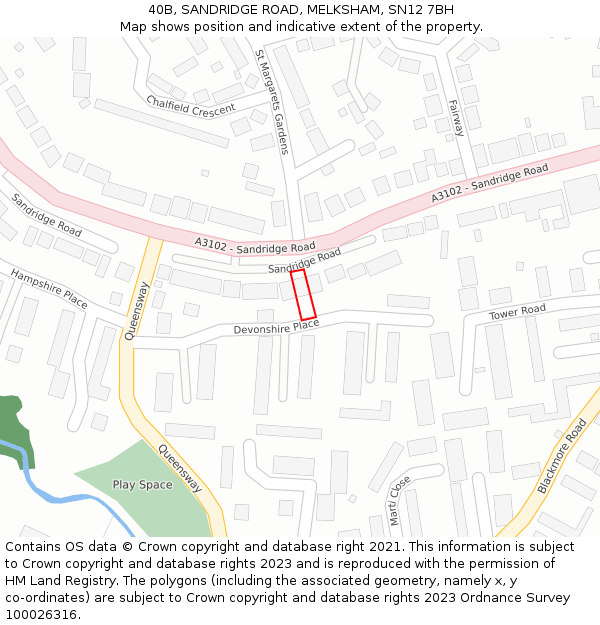 40B, SANDRIDGE ROAD, MELKSHAM, SN12 7BH: Location map and indicative extent of plot
