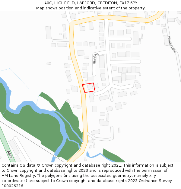 40C, HIGHFIELD, LAPFORD, CREDITON, EX17 6PY: Location map and indicative extent of plot
