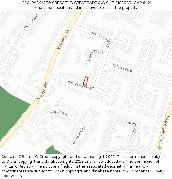 40C, PARK VIEW CRESCENT, GREAT BADDOW, CHELMSFORD, CM2 8HX: Location map and indicative extent of plot