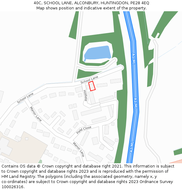 40C, SCHOOL LANE, ALCONBURY, HUNTINGDON, PE28 4EQ: Location map and indicative extent of plot