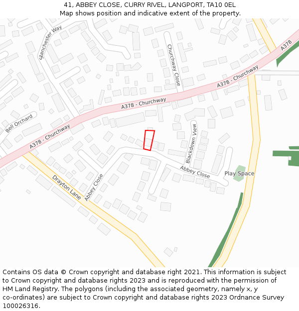 41, ABBEY CLOSE, CURRY RIVEL, LANGPORT, TA10 0EL: Location map and indicative extent of plot