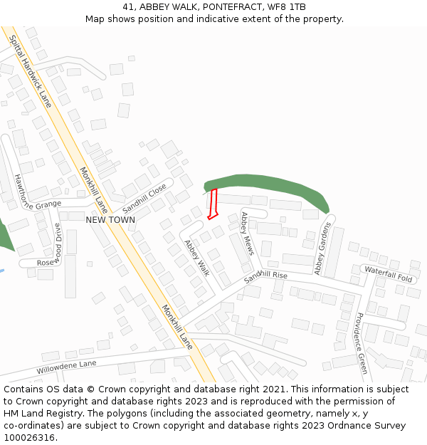 41, ABBEY WALK, PONTEFRACT, WF8 1TB: Location map and indicative extent of plot