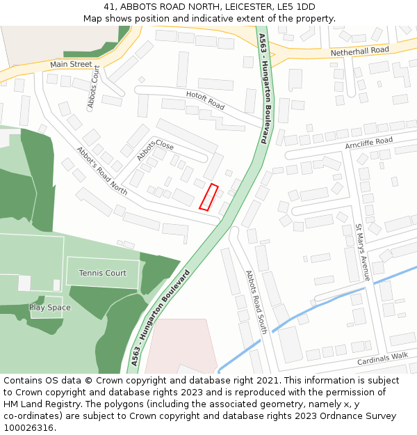 41, ABBOTS ROAD NORTH, LEICESTER, LE5 1DD: Location map and indicative extent of plot