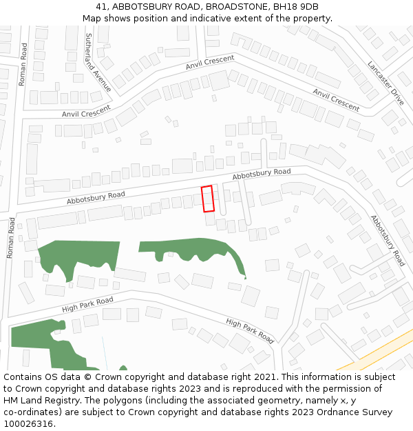 41, ABBOTSBURY ROAD, BROADSTONE, BH18 9DB: Location map and indicative extent of plot