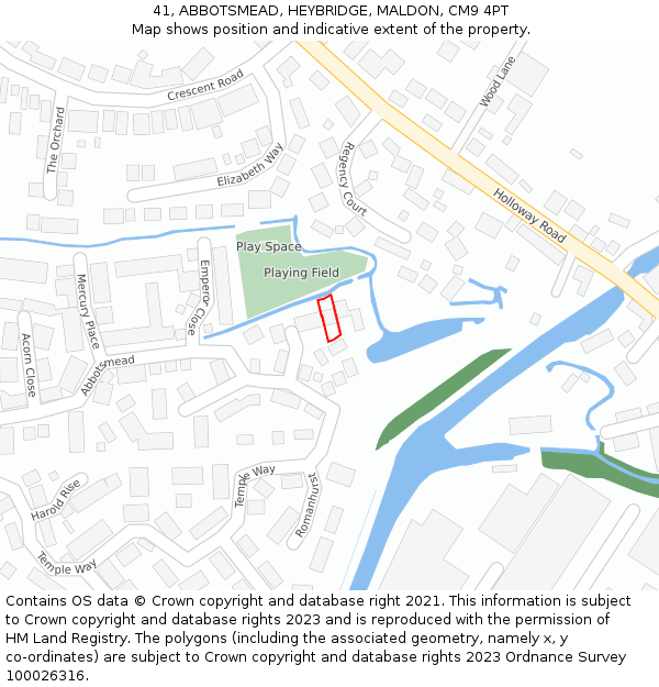 41, ABBOTSMEAD, HEYBRIDGE, MALDON, CM9 4PT: Location map and indicative extent of plot
