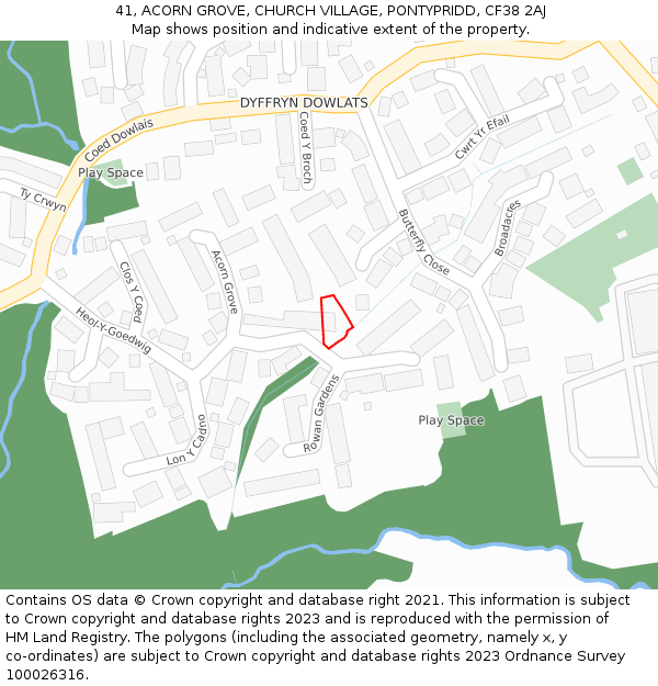 41, ACORN GROVE, CHURCH VILLAGE, PONTYPRIDD, CF38 2AJ: Location map and indicative extent of plot