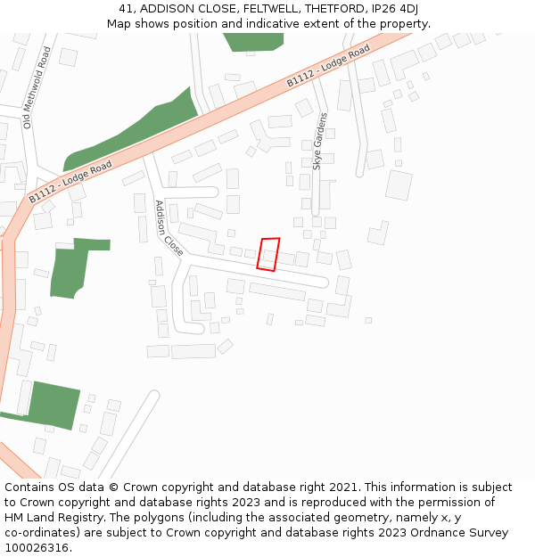 41, ADDISON CLOSE, FELTWELL, THETFORD, IP26 4DJ: Location map and indicative extent of plot
