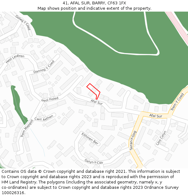 41, AFAL SUR, BARRY, CF63 1FX: Location map and indicative extent of plot