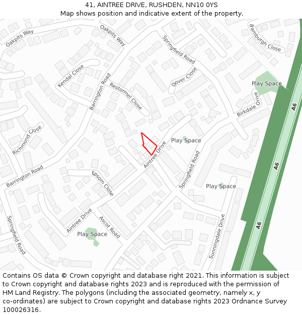41, AINTREE DRIVE, RUSHDEN, NN10 0YS: Location map and indicative extent of plot