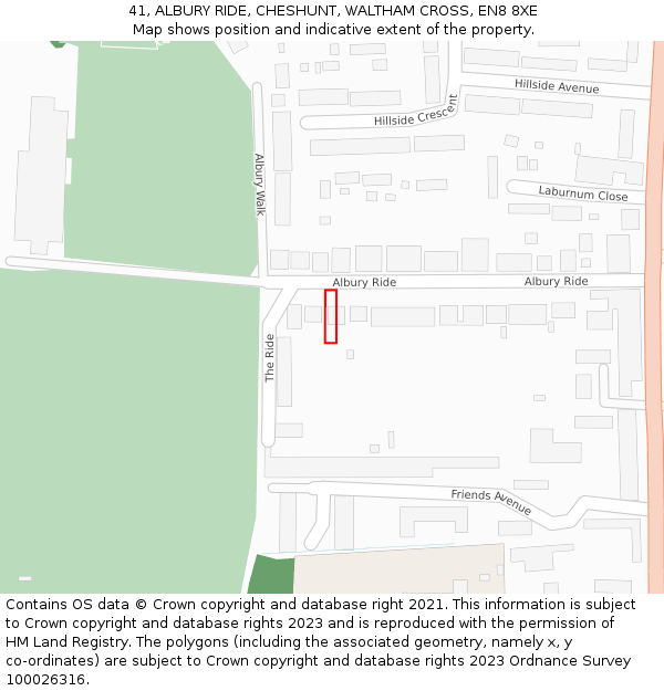 41, ALBURY RIDE, CHESHUNT, WALTHAM CROSS, EN8 8XE: Location map and indicative extent of plot