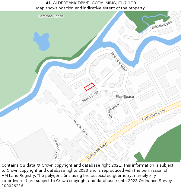 41, ALDERBANK DRIVE, GODALMING, GU7 1GB: Location map and indicative extent of plot