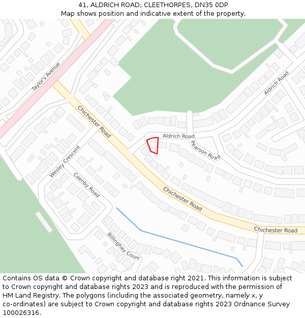 41, ALDRICH ROAD, CLEETHORPES, DN35 0DP: Location map and indicative extent of plot